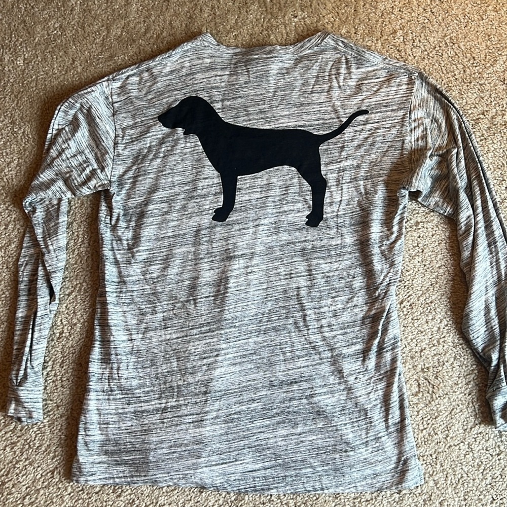 Pink Victoria’s Secret long sleeve gray tee shirt top dog black size small